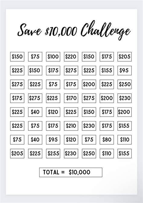 10 000 Savings Challenge Printable Free