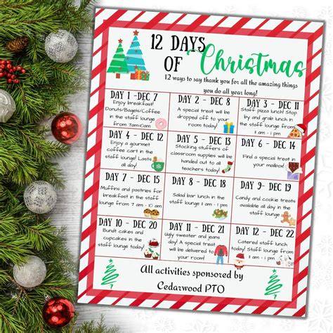 12 Days Of Christmas On Calendar