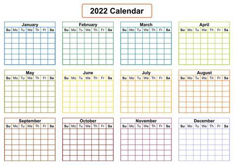12 Month 1 Page Calendar