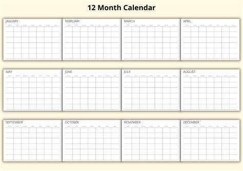12 Months Calendar In One Page