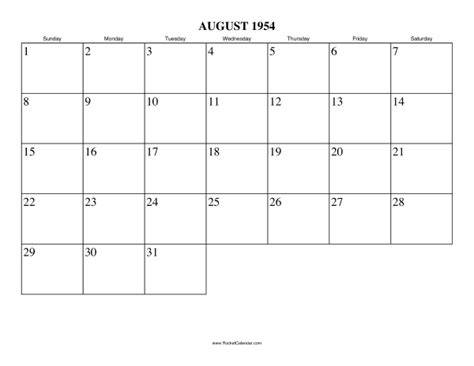 1954 Calendar August