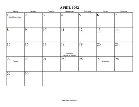 1962 April Calendar