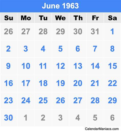 1963 June Calendar