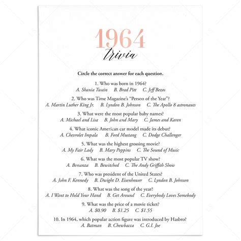 1964 Trivia Questions And Answers Printable