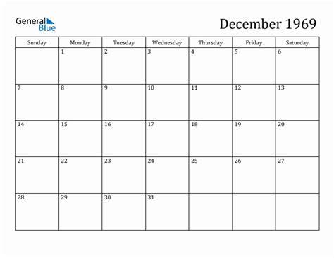 1969 December Calendar