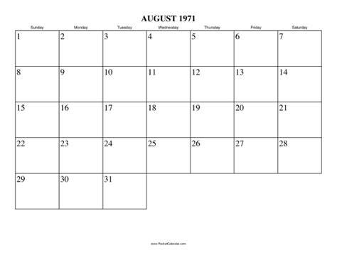 1971 Calendar August