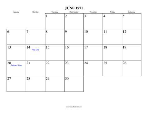 1971 Calendar June