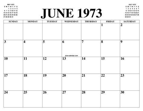 1973 June Calendar