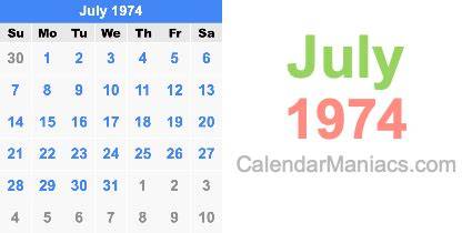 1974 Calendar July