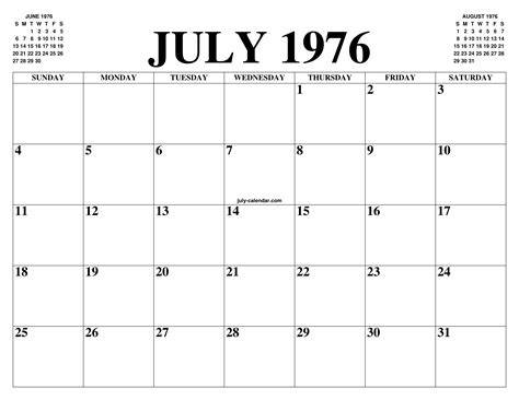 1976 Calendar July