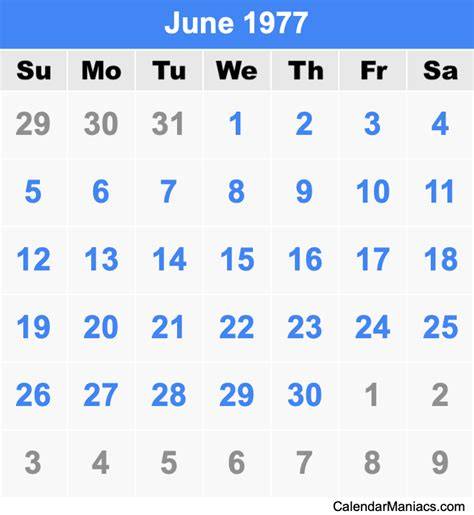 1977 June Calendar
