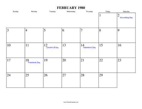 1980 February Calendar
