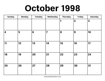 1998 October Calendar