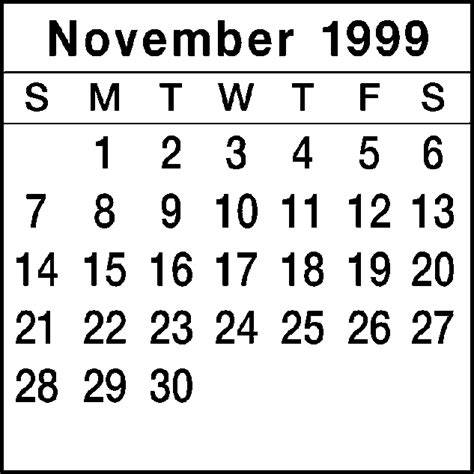 1999 November Calendar