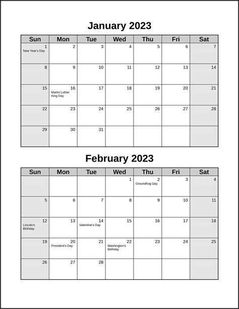 2 Month Calendar Template