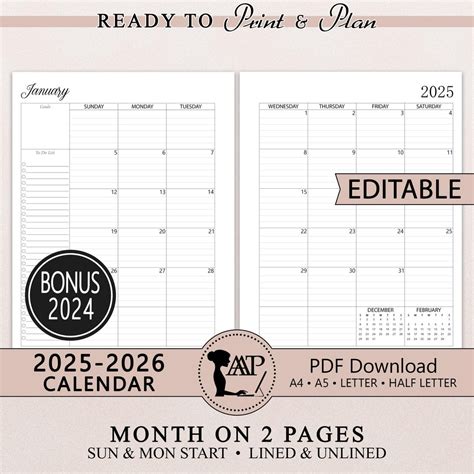 2 Page Calendar Template 2025