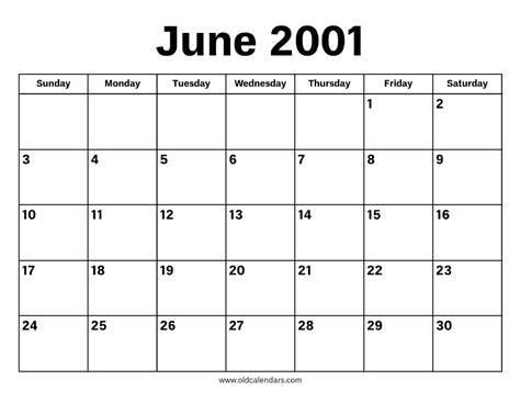 2001 June Calendar