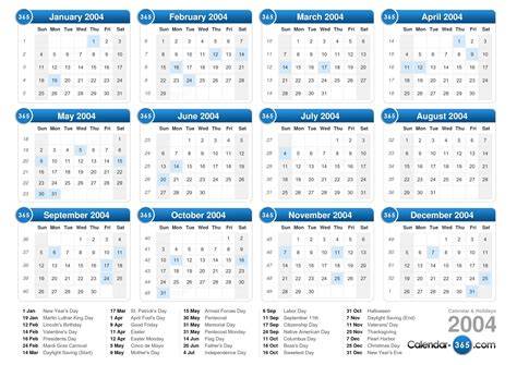 2004 Holiday Calendar
