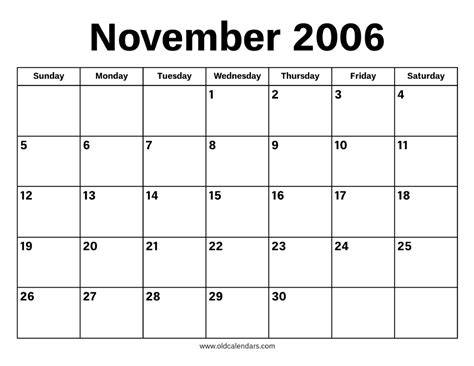 2006 November Calendar