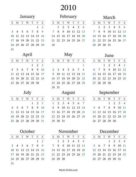 2010 Yearly Calendar