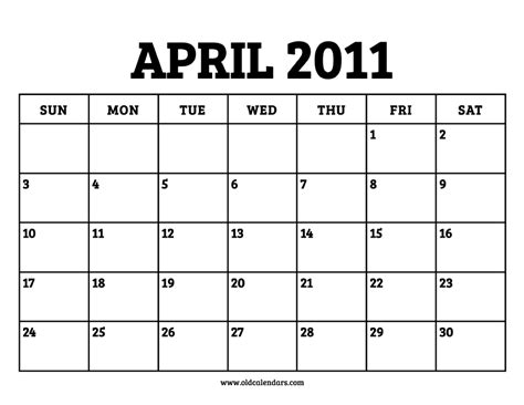 2011 April Calendar