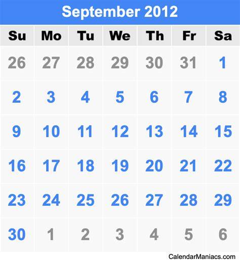 2012 Calendar For September
