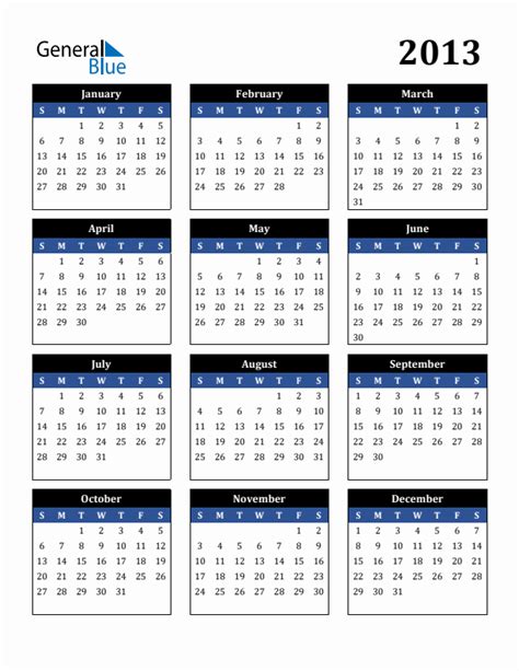 2013 Calendar August