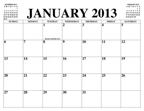 2013 January Calendar
