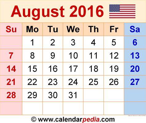 2016 August Calendar