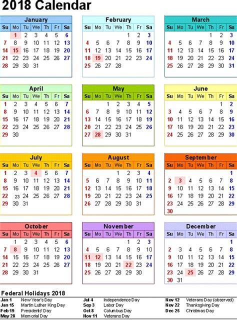 2018 Calendar And Holidays