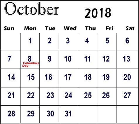 2018 Calendar For October