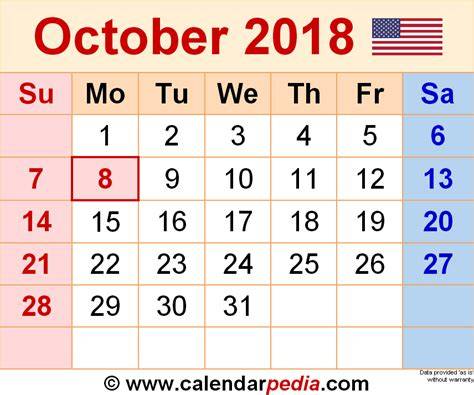 2018 Calendar October