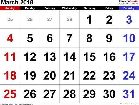 2018 March Calendar