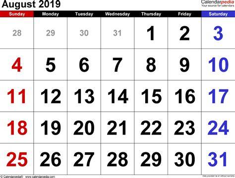 2019 August Calendar