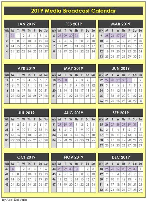 2019 Broadcast Calendar