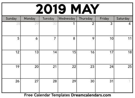 2019 Calendar May
