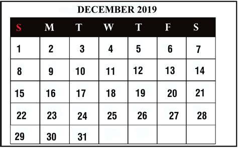 2019 Dec Calendar