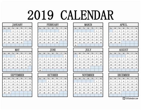 2019 Free Printable Calendar
