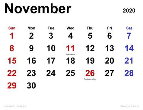 2020 Calendar November
