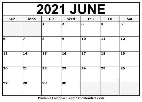 2021 June Calendar