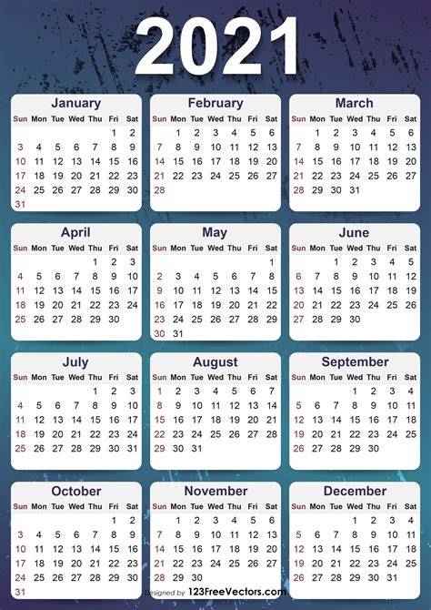 2021 Yearly Calendar