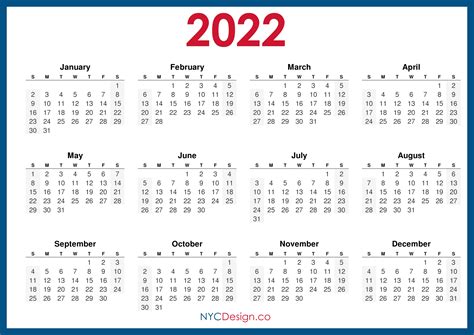 2022 Calendar Printable