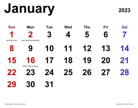 2023 Calendar January