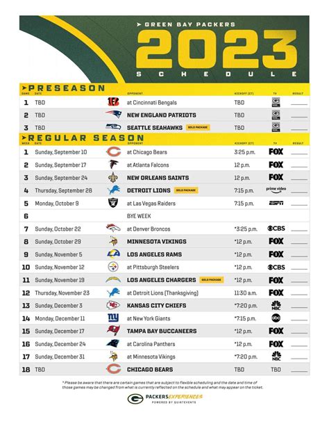2023 Packers Schedule Printable