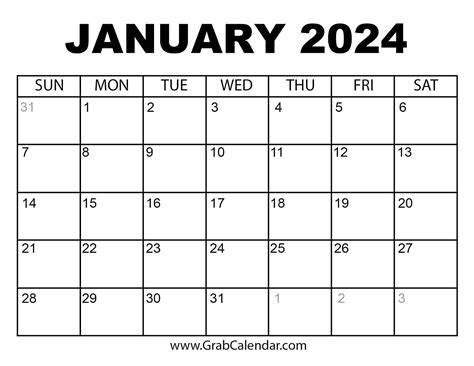 2024 Calendar Jan