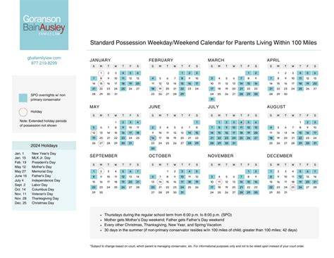 2024 Standard Possession Calendar