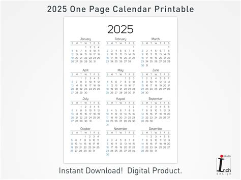 2025 12 Month Calendar Printable