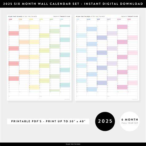 2025 6 Month Calendar Printable