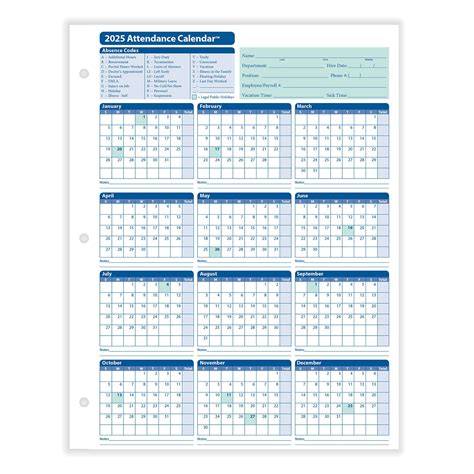 2025 Attendance Calendar Printable Pdf Free