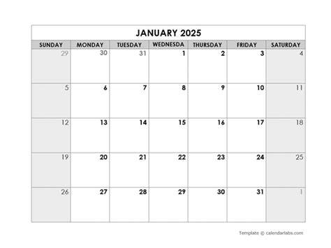 2025 Blank Monthly Calendar